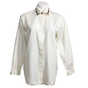 Pendleton Vintage White Oversized Satin Long Sleeve Button Down Blouse Size 8
